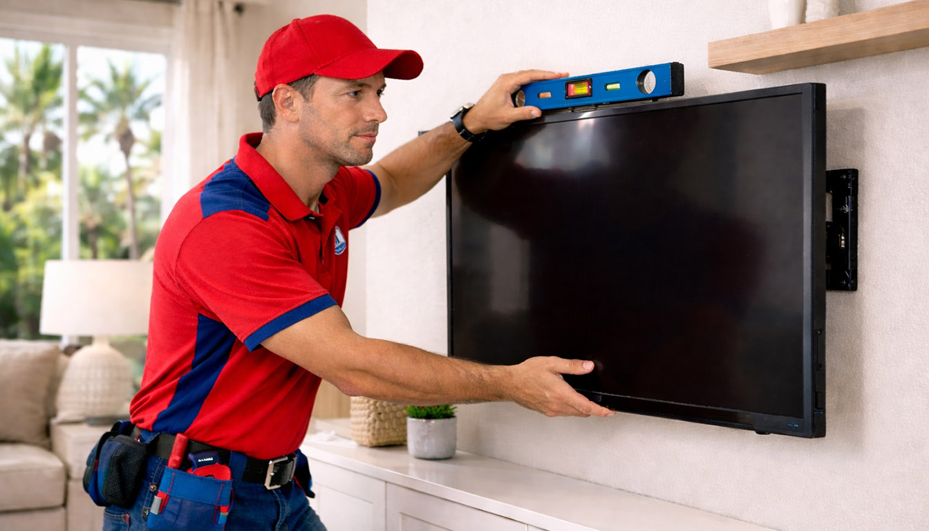 TJ Handyman Services hanging and wall mounting guide for TVs shelves artwork and curtain rods in Orlando FL