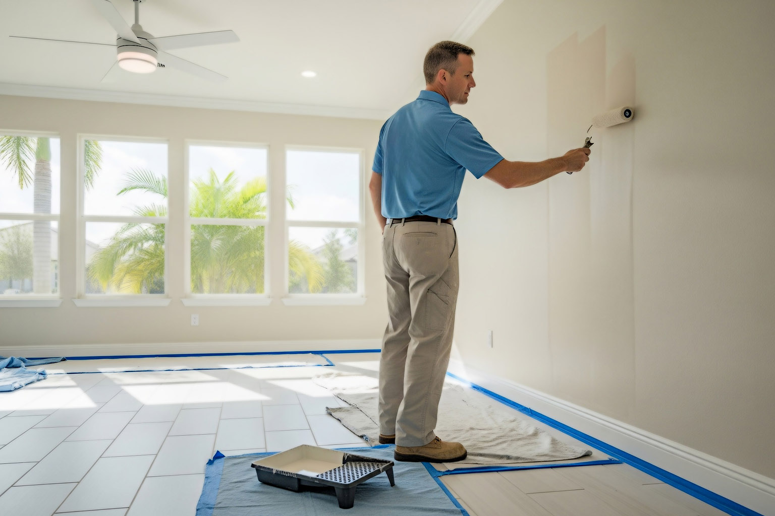 TJ Handyman Services professional working on a residential project, representing trusted interior painting contractors in Orlando, FL.