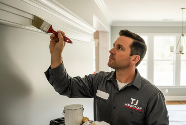 Crown molding and trim painting by TJ Handyman Services in Orlando – professional handyman adding a detailed paint finish to interior molding.