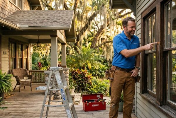 How to maintain an older home in Winter Park with exterior repairs and maintenance by TJ Handyman Services on wood windows and siding.