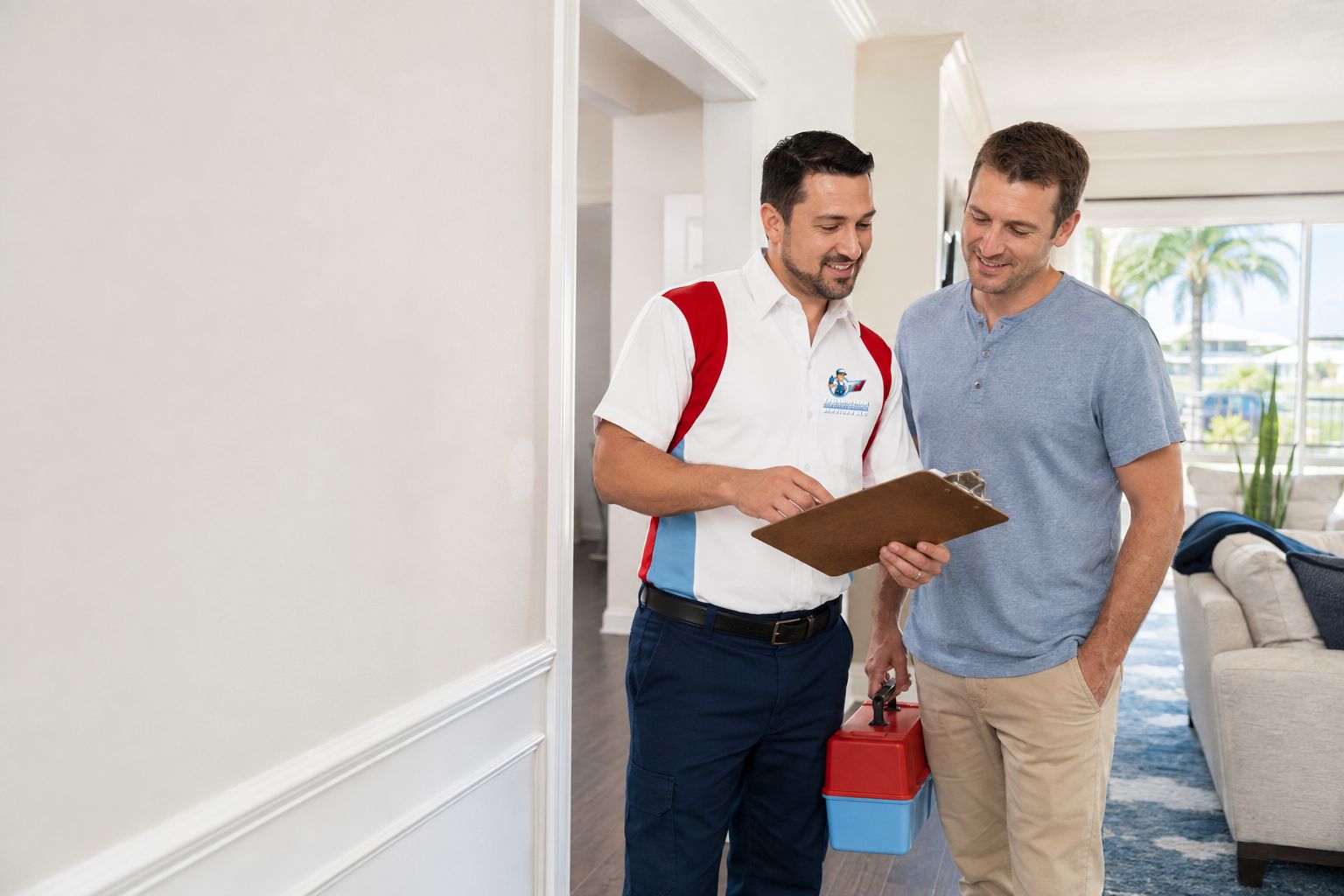 TJ Handyman Services professional discussing home maintenance repairs with an Orlando homeowner